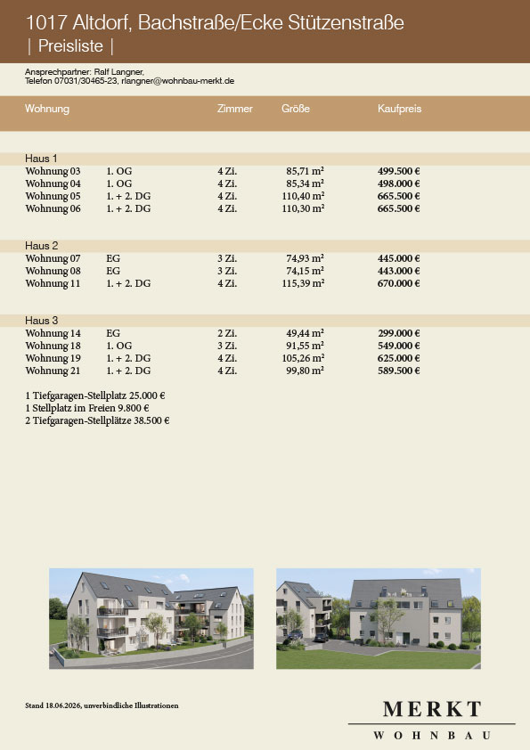 Preisinformation Eigentumswohnung in Altdorf Kreis Böblingen / Sindelfingen